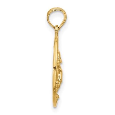 Quilate na colar de pouco peso aberta da corrente da corda do ouro amarelo de Bass Fish Pendant Charm With 14K da boca do ouro amarelo dos quilates 10K
