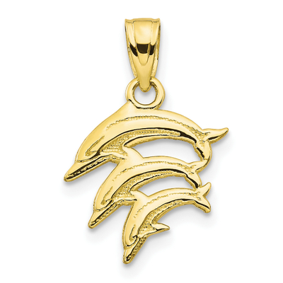o ouro 10K amarelo lustrou o encanto gravado do pendente dos golfinhos com a colar de pouco peso da corrente da corda do ouro 14K amarelo