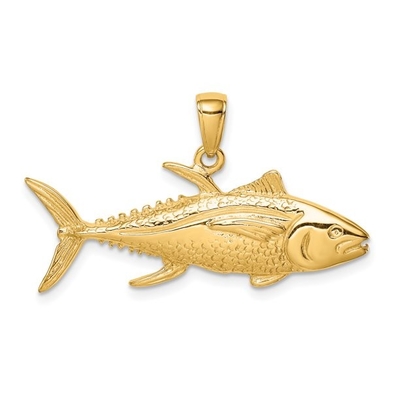 Quilate na colar de pouco peso amarela 18 da corrente da corda do ouro amarelo de Tuna Fish Pendant Charm With 14K do ouro amarelo dos quilates 10K