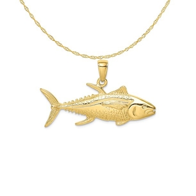 Quilate na colar de pouco peso amarela 18 da corrente da corda do ouro amarelo de Tuna Fish Pendant Charm With 14K do ouro amarelo dos quilates 10K