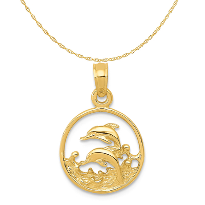 Quilate na colar de pouco peso amarela 18 da corrente da corda do ouro amarelo de Tuna Fish Pendant Charm With 14K do ouro amarelo dos quilates 10K