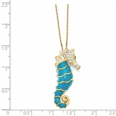 Cavalo marinho da CZ do zirconita de 925 Sterling Silver Gold Plated Enameled vida marinha do encanto do pendente da colar da corrente de 18 polegadas