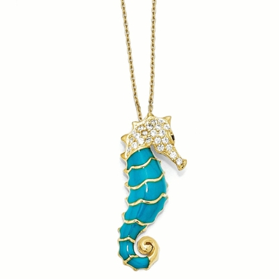 Cavalo marinho da CZ do zirconita de 925 Sterling Silver Gold Plated Enameled vida marinha do encanto do pendente da colar da corrente de 18 polegadas
