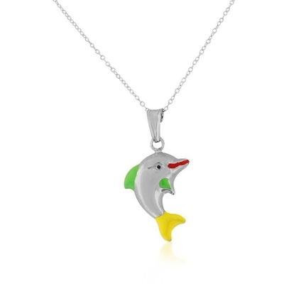 925 colar do pendente do encanto do golfinho do esmalte de Sterling Silver 3D