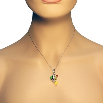 925 colar do pendente do encanto do golfinho do esmalte de Sterling Silver 3D