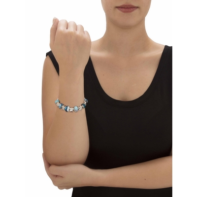 Bracelete azul redondo 8&quot; Silvertone do encanto da tartaruga e da estrela do mar da “vida marinha” do cristal comprimento