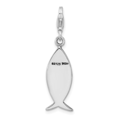 Quilate nos quilates Sterling Silver Polished Finish Enameled com o pendente do encanto dos peixes de Ichthus da semente de mostarda