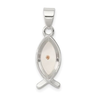 Quilate nos quilates Sterling Silver Polished Finish Enameled com o pendente do encanto dos peixes de Ichthus da semente de mostarda
