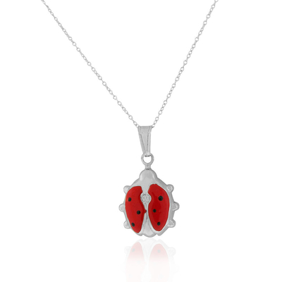 925 colar vermelha do pendente do encanto do joaninha do esmalte de Sterling Silver 3D