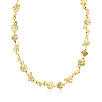 colar do pendente da vida marinha do ouro 14kt amarelo para mulheres como o presente