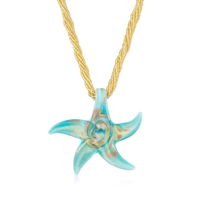 Colar de vidro da estrela do mar de Murano de turquesa italiana com ouro 18kt sobre Sterling