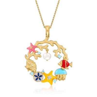 Colar de vidro da estrela do mar de Murano de turquesa italiana com ouro 18kt sobre Sterling