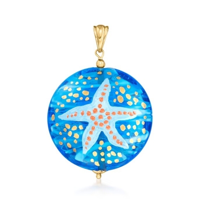 Pendente de vidro da estrela do mar de Murano do italiano no ouro 18kt sobre Sterling