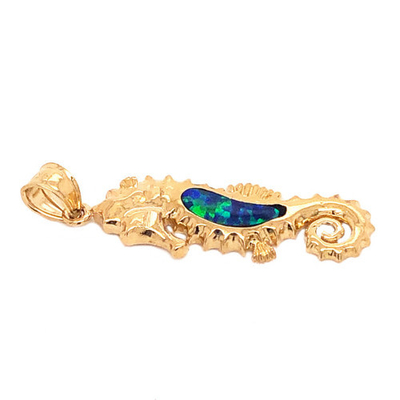 Ouro amarelo Sapphire Seahorse Pendant Necklace azul, joia da vida marinha do estilo do oceano