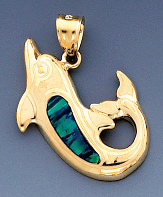Pendente do golfinho do ouro 28.29mm dos homens 14k das mulheres das crianças com opala embutida