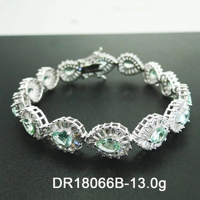 Bracelete Spinel do tênis da lágrima de Sterling Silver Pear Cut Green da joia 925 da CZ
