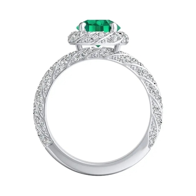 O laboratório das alianças de casamento do corte de círculo da joia do halo criou Emerald Engagement Ring verde