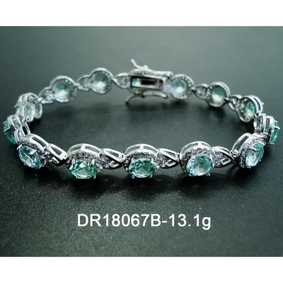 925 Sterling Silver Elegant Women Bracelet pavimentam o ajuste da pulseira Spinel verde