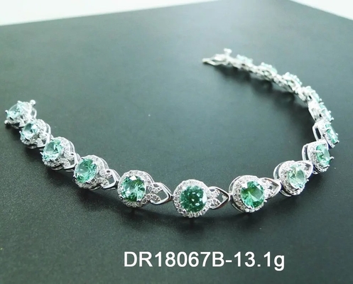 925 Sterling Silver Elegant Women Bracelet pavimentam o ajuste da pulseira Spinel verde
