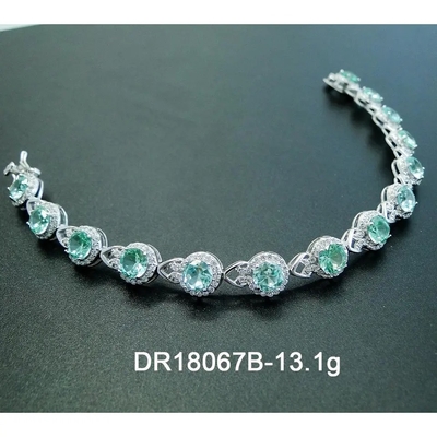 925 Sterling Silver Elegant Women Bracelet pavimentam o ajuste da pulseira Spinel verde