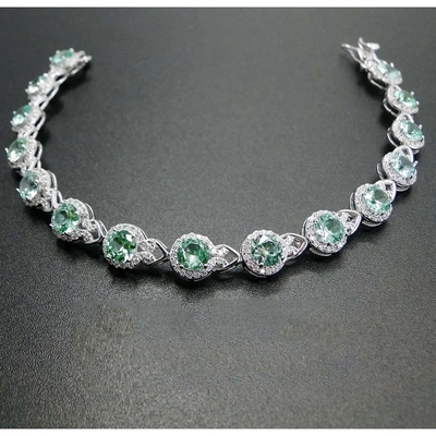 925 Sterling Silver Elegant Women Bracelet pavimentam o ajuste da pulseira Spinel verde