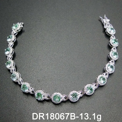 925 Sterling Silver Elegant Women Bracelet pavimentam o ajuste da pulseira Spinel verde