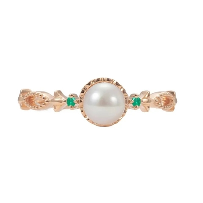 Verde cortado redondo de água doce natural chapeado Emerald Vintage Engagement Ring In Sterling Silver da pérola