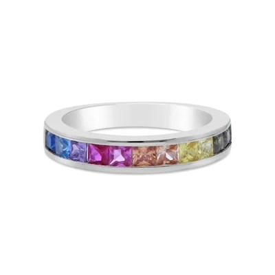 O Baguette de Sterling Silver Rainbow CZ da venda por atacado 925 apedreja a joia do partido de Ring Multicolor Zircon Ring For