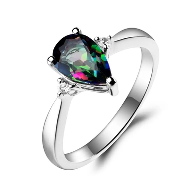Anel de noivado místico de Topaz Mystic Topaz Birthstone Month do arco-íris novo de 925 Sterling Silver CZ