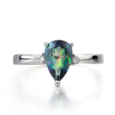 Anel de noivado místico de Topaz Mystic Topaz Birthstone Month do arco-íris novo de 925 Sterling Silver CZ