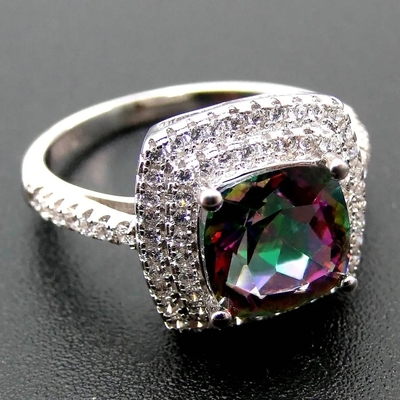 O coxim de prata de 925 grupos da joia de Serling cortou Topaz Engagement Ring místico