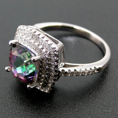 O coxim de prata de 925 grupos da joia de Serling cortou Topaz Engagement Ring místico