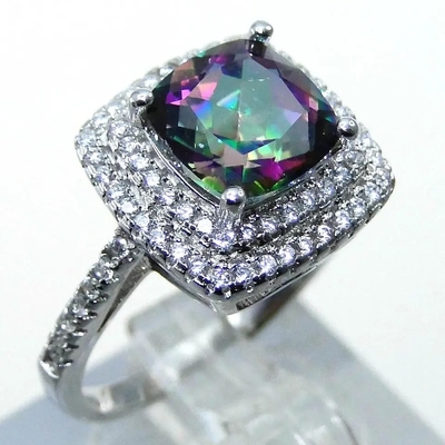 O coxim de prata de 925 grupos da joia de Serling cortou Topaz Engagement Ring místico