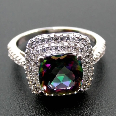 O coxim de prata de 925 grupos da joia de Serling cortou Topaz Engagement Ring místico