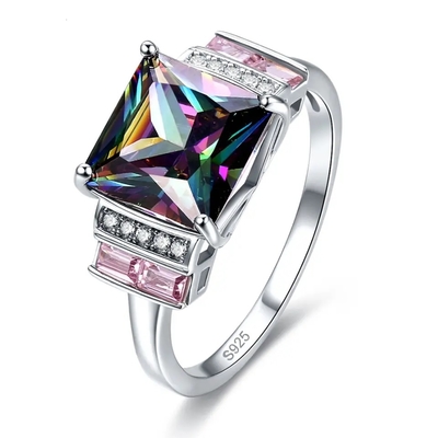 Por atacado 925 Sterling Silver Jewelry Square Shape Topaz Silver Ring místico