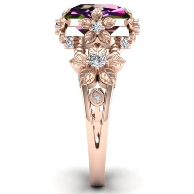 14K Sterling Silver Vintage Art Round chapeado ouro cortou Topaz Gemstone Engagement Rings branco místico