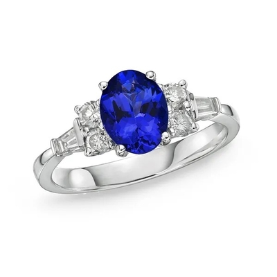 Anel de noivado cortado oval do casamento de Tanzanite da pedra azul de 925 Sterling Silver Wholesale Tanzanite Ring
