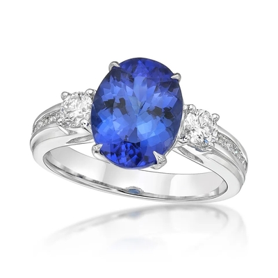 Anel de noivado cortado oval do casamento de Tanzanite da pedra azul de 925 Sterling Silver Wholesale Tanzanite Ring