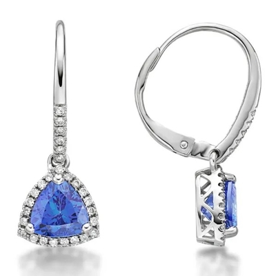 O trilhão clássico minúsculo da CZ da joia de 925 brincos de Sterling Silver Solitaire Blue Tanzanite cortou brincos do parafuso prisioneiro de Tanzanite