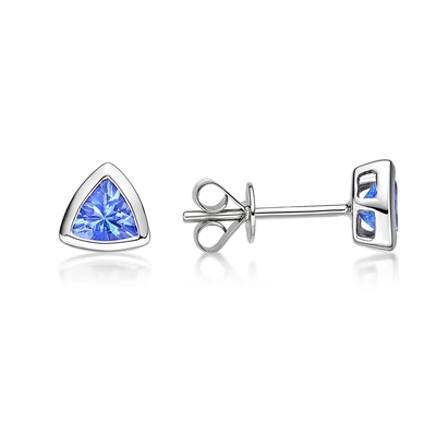 O trilhão clássico minúsculo da CZ da joia de 925 brincos de Sterling Silver Solitaire Blue Tanzanite cortou brincos do parafuso prisioneiro de Tanzanite