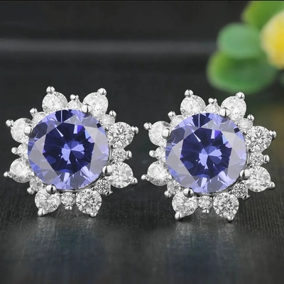 das mulheres verdes superiores dos brincos do parafuso prisioneiro de Tanzanite do corte oval do halo da CZ da joia do ouro 14K amarelo os brincos clássicos