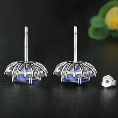 Brincos do parafuso prisioneiro da joia do Natal de Sterling Silver Created Tanzanite CZ do sólido 925 para mulheres
