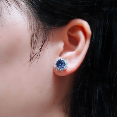 Brincos do parafuso prisioneiro da joia do Natal de Sterling Silver Created Tanzanite CZ do sólido 925 para mulheres