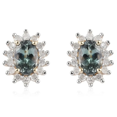 das mulheres verdes superiores dos brincos do parafuso prisioneiro de Tanzanite do corte oval do halo da CZ da joia do ouro 14K amarelo os brincos clássicos