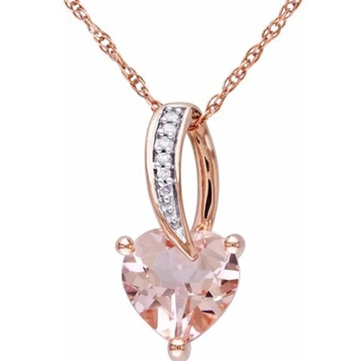 Colar nova do pendente do casamento do presente das mulheres de Rose Gold Plated Morganite Stones do projeto
