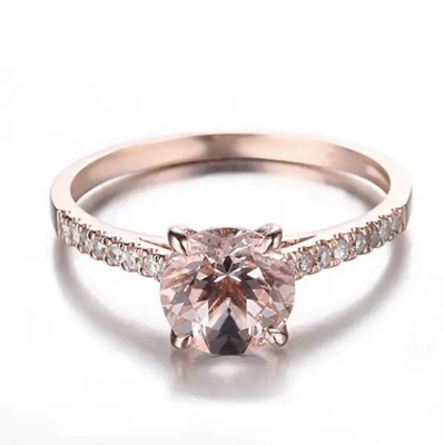 Anel de noivado por atacado de Ring Round Cut Pink Morganite do Morganite de Sterling Silver Jewelry Rose Gold da fábrica 925