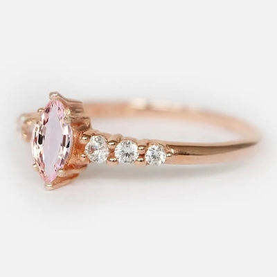 Anel de noivado por atacado de Ring Round Cut Pink Morganite do Morganite de Sterling Silver Jewelry Rose Gold da fábrica 925