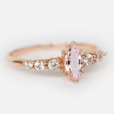Anel de noivado por atacado de Ring Round Cut Pink Morganite do Morganite de Sterling Silver Jewelry Rose Gold da fábrica 925