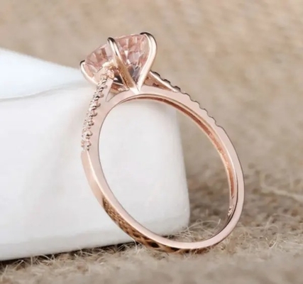 Anel de noivado por atacado de Ring Round Cut Pink Morganite do Morganite de Sterling Silver Jewelry Rose Gold da fábrica 925