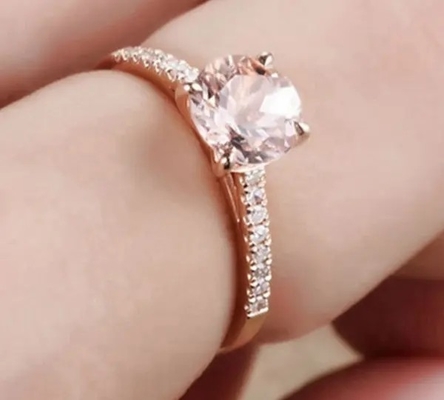 Anel de noivado por atacado de Ring Round Cut Pink Morganite do Morganite de Sterling Silver Jewelry Rose Gold da fábrica 925